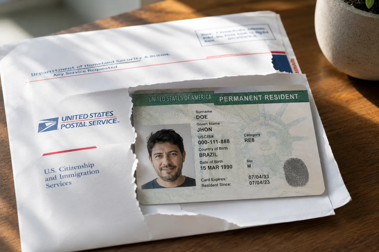 Os green cards da família chegando pelo correio, do Serviço de Imigração dos EUA